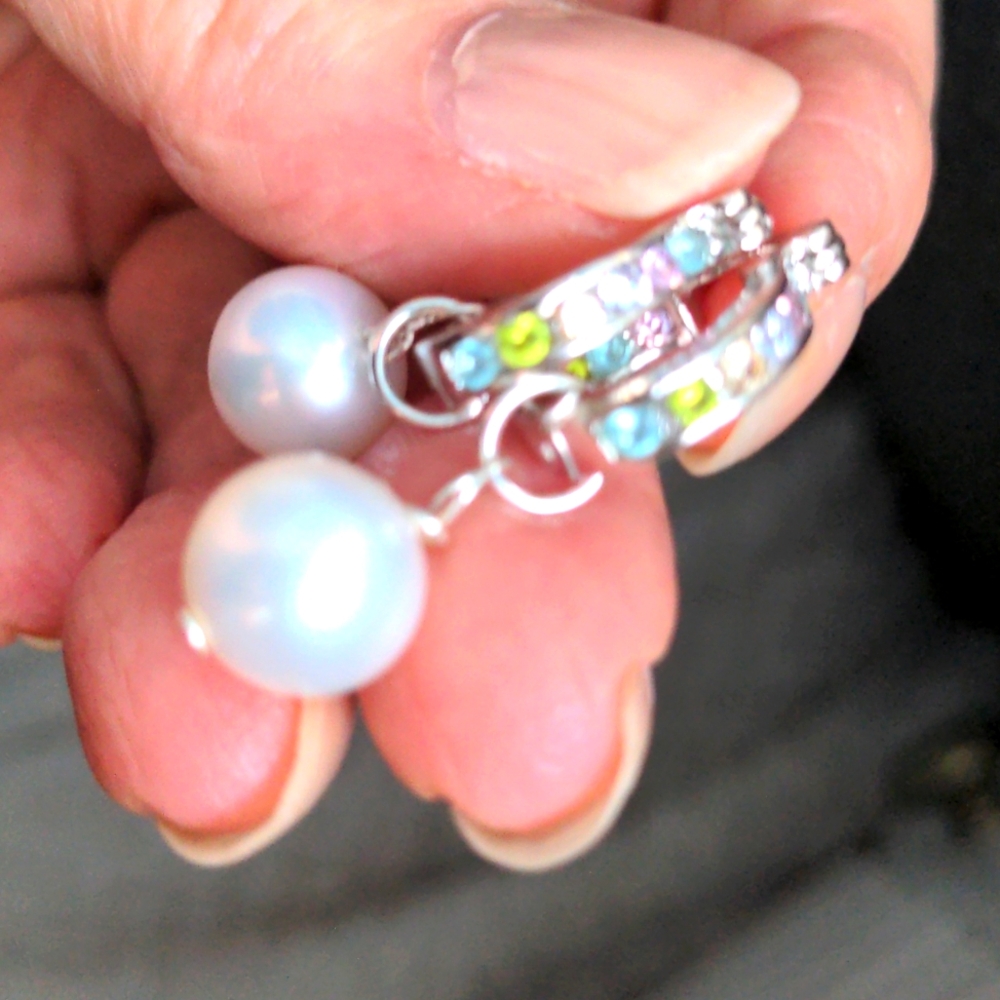 New Sterling multigem & pearl convertible earrings. Dainty hoops & 10 mm pearls